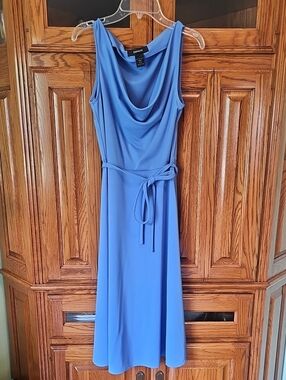 Express Blue Cowl-Neck Midi Dress with Self Tie